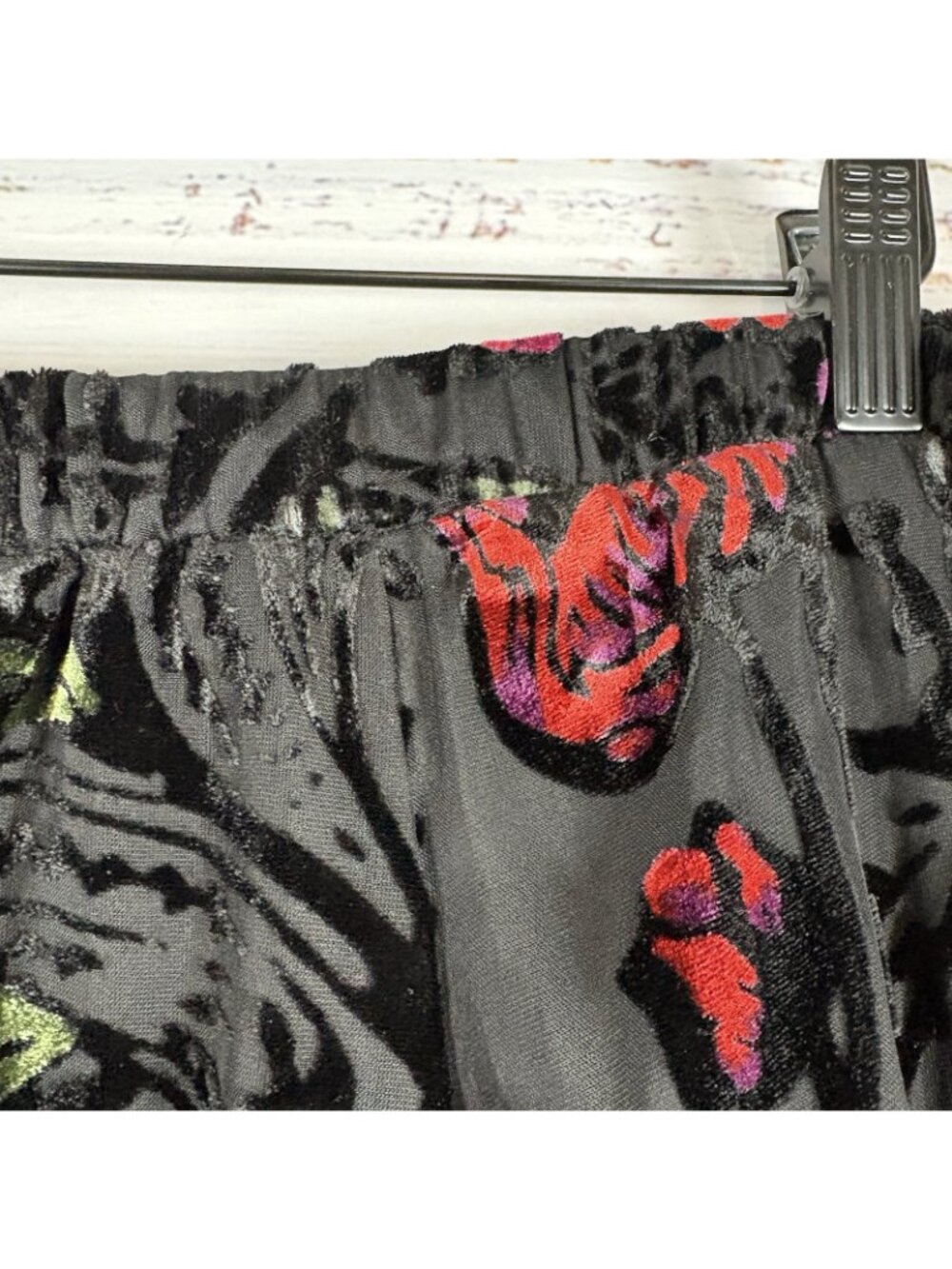 Coldwater Creek Black Pink Floral Velvet Sheer Lined Maxi Skirt - Picture 2 of 13